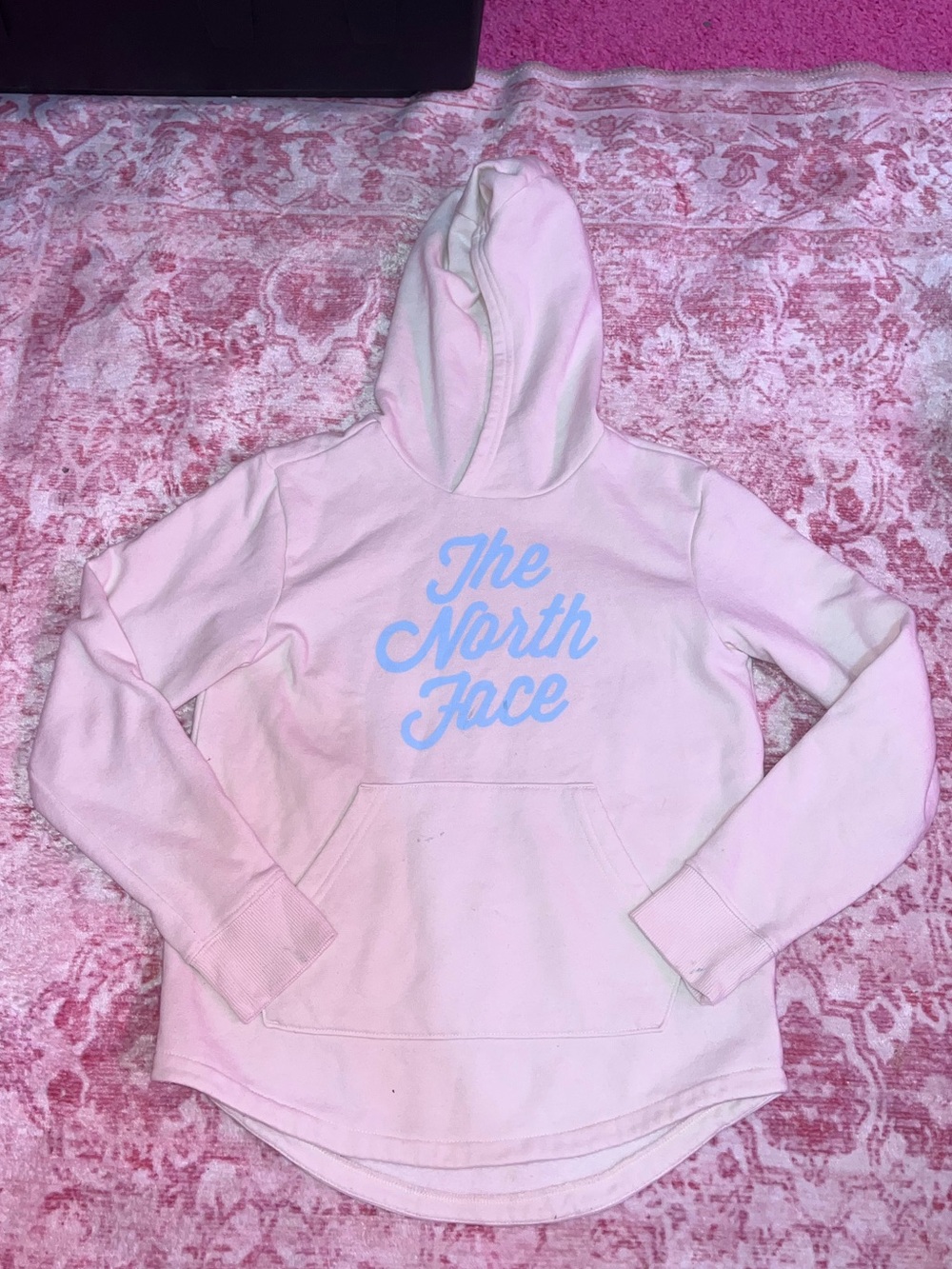 The North Face White Hoodie with Sky Blue Logo